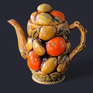 VINTAGE Orange Spice Fruit Teapot Coffee Pot by Inarco Japan E3602